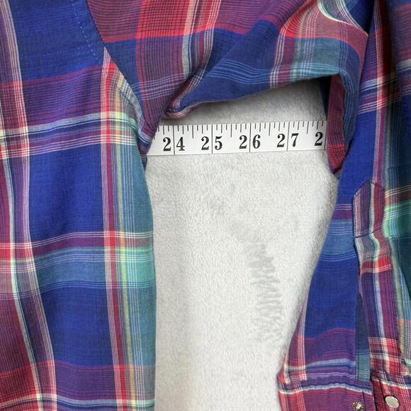 Vintage Wrangler Western Snap Shirt Plaid Pearl Snap Long Sleeve 1990s Men Sz L - Picture 9 of 9